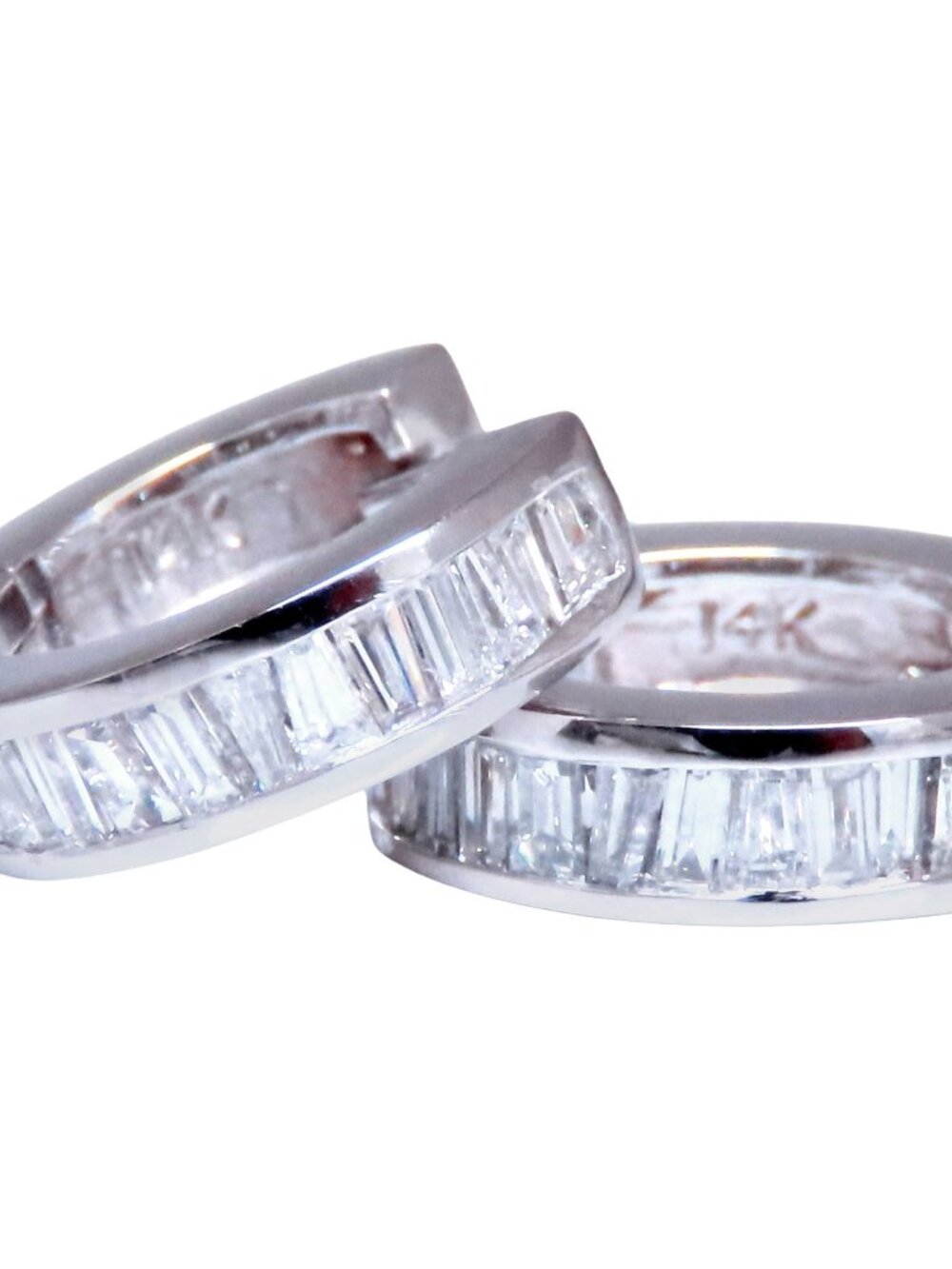 1.25ct Natural Baguette Hoop Earrings Channel 14kt 12487*